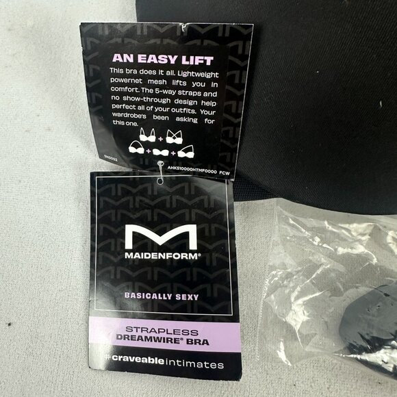 Maidenform Strapless Dreamwire Bra 38C Natural Lift No Pinch Black Adjustable - Picture 5 of 9